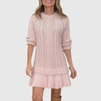 Harlow - Women's Cable-Knit Sweater Dress with Pleated Skirt Hem
