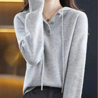 Hazel - Women's Hooded Ribbed Knit Sweater with Button Closure