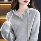 Hazel - Women's Hooded Ribbed Knit Sweater with Button Closure