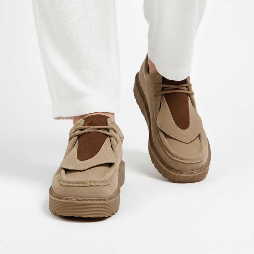 Henry - Men's Micro-Suede Platform Loafers with Lace Detail