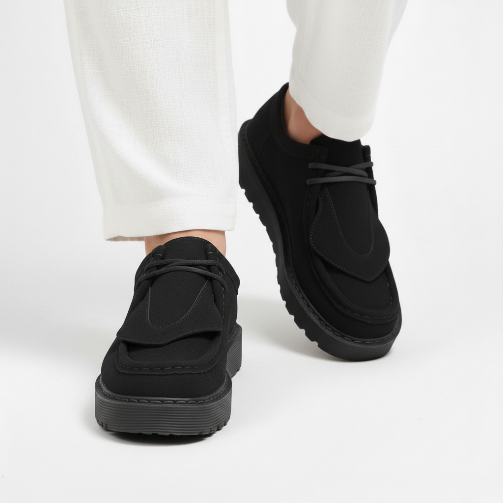 Henry - Men's Micro-Suede Platform Loafers with Lace Detail