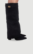 Iris - Women's Suede Knee-High Boot with Gold Hardware