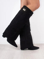 Iris - Women's Suede Knee-High Boot with Gold Hardware
