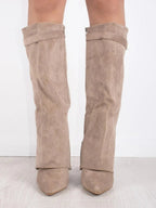 Iris - Women's Suede Knee-High Boot with Gold Hardware