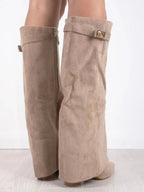 Iris - Women's Suede Knee-High Boot with Gold Hardware
