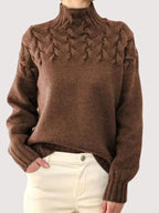 Iris - Women's Textured Turtleneck Pullover with Braided Shoulders