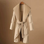 Isla - Women's Shawl Collar Quilted Puffer Coat with Self-Tie Belt