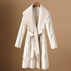Isla - Women's Shawl Collar Quilted Puffer Coat with Self-Tie Belt