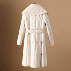 Isla - Women's Shawl Collar Quilted Puffer Coat with Self-Tie Belt