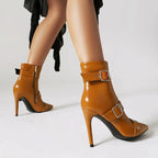 Isolde - Women's Pointed-Toe Stiletto Ankle Boots with Adjustable Buckle Straps