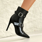 Isolde - Women's Pointed-Toe Stiletto Ankle Boots with Adjustable Buckle Straps