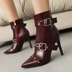 Isolde - Women's Pointed-Toe Stiletto Ankle Boots with Adjustable Buckle Straps