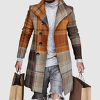 Jareth - Men's Plaid Button-Front Longline Coat