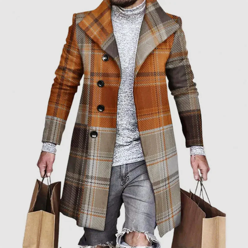 Jareth - Men's Plaid Button-Front Longline Coat