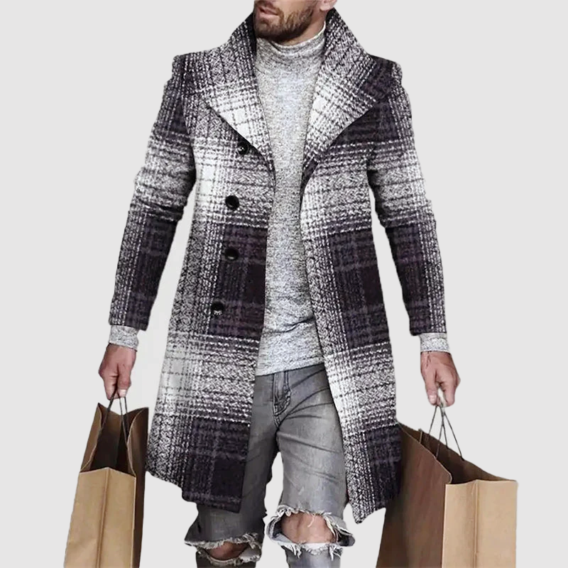 Jareth - Men's Plaid Button-Front Longline Coat