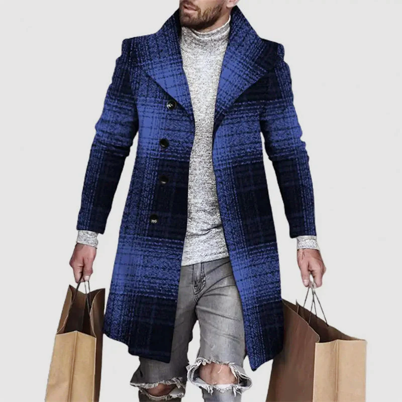 Jareth - Men's Plaid Button-Front Longline Coat