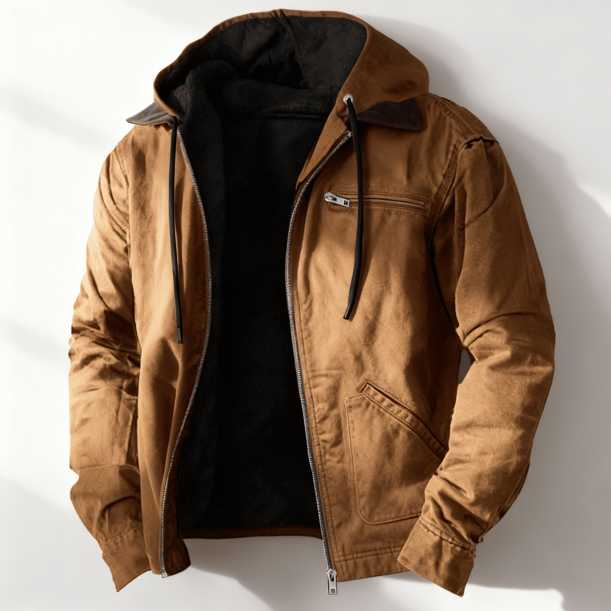 Jasper - Men's Drawstring-Hood Fleece Jacket with Zip Front