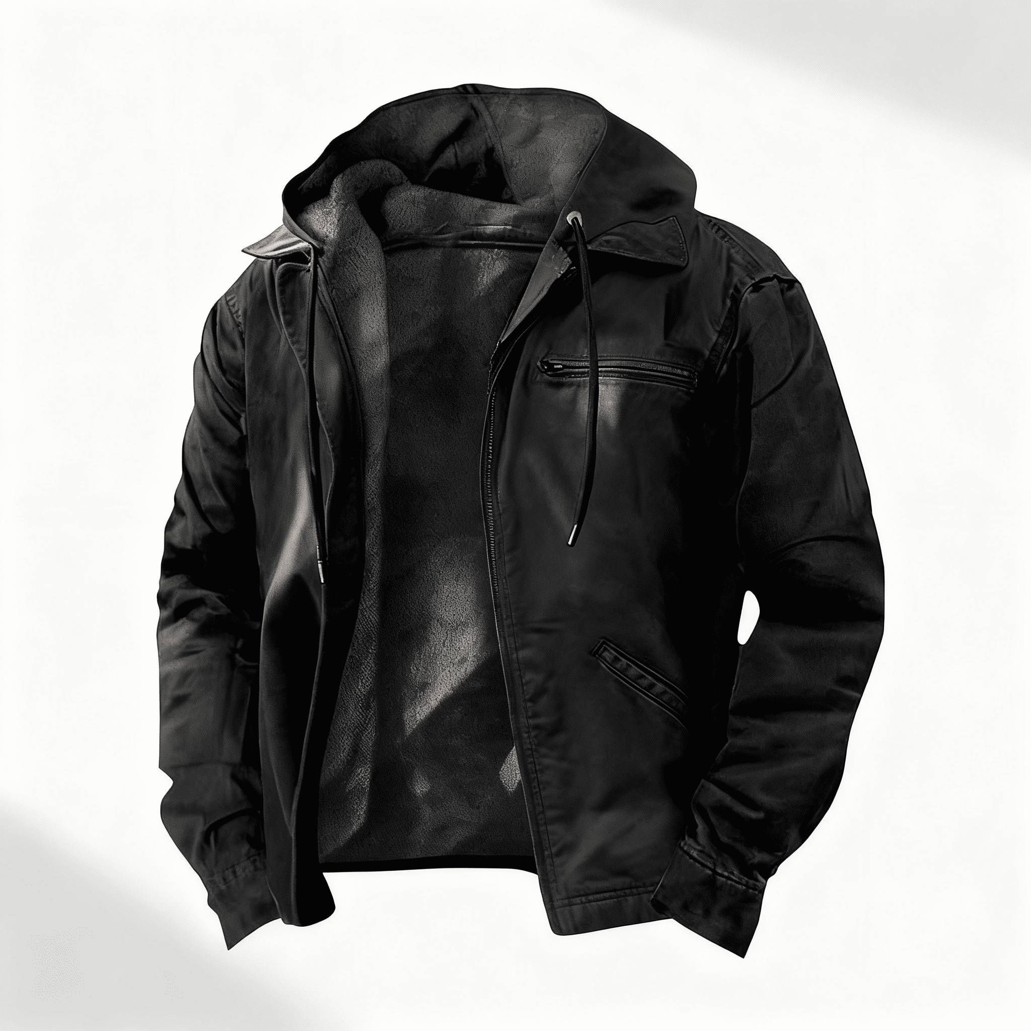 Jasper - Men's Drawstring-Hood Fleece Jacket with Zip Front