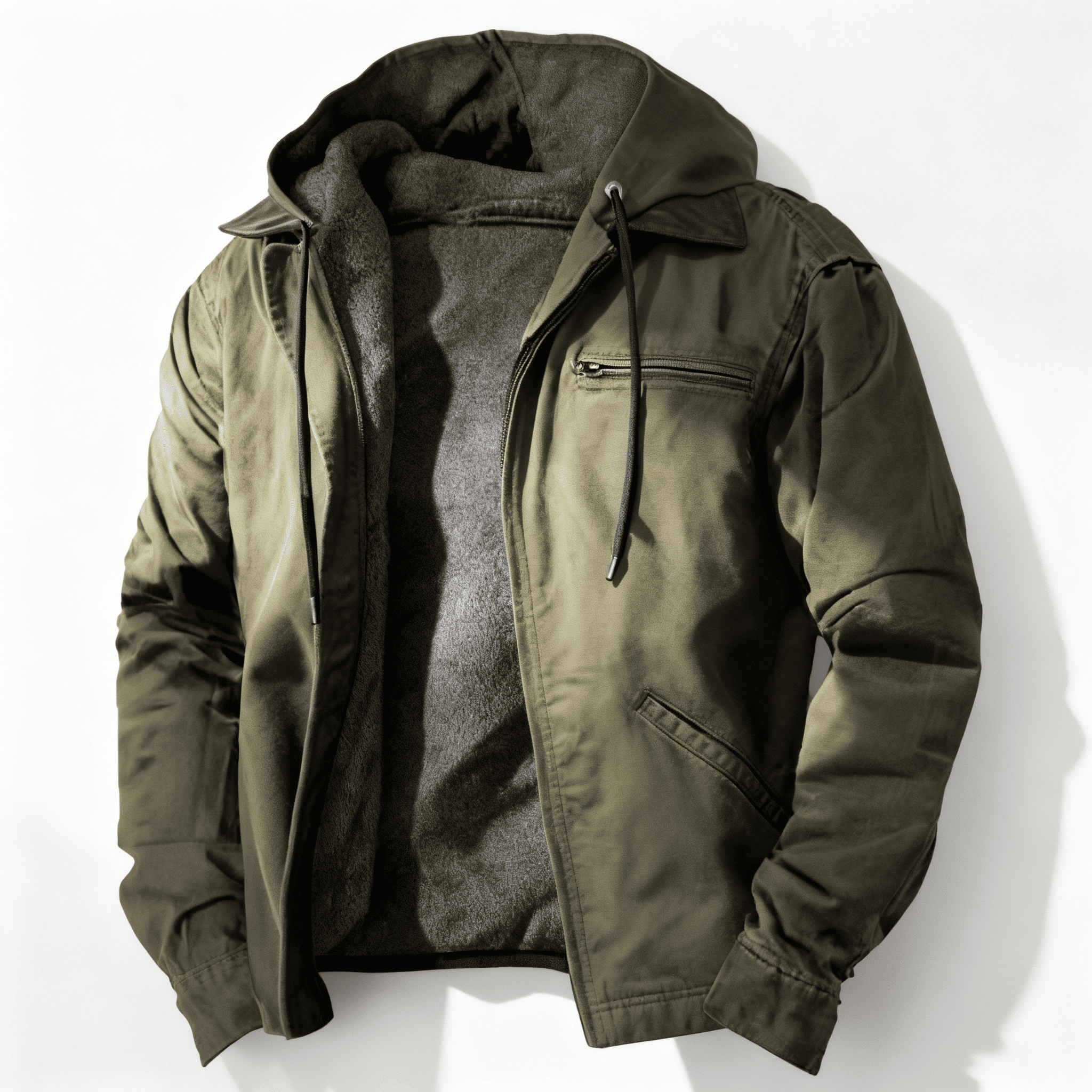 Jasper - Men's Drawstring-Hood Fleece Jacket with Zip Front