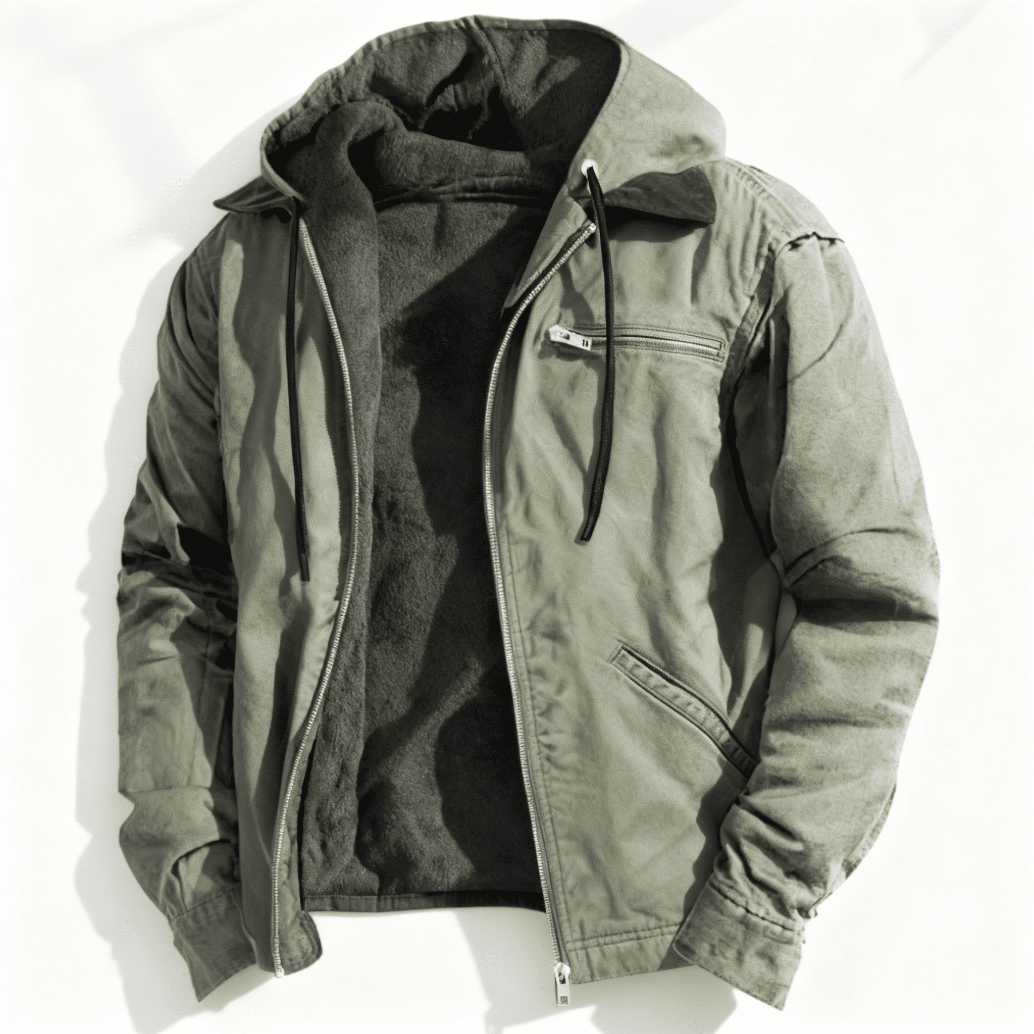 Jasper - Men's Drawstring-Hood Fleece Jacket with Zip Front