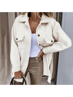 Jhonalie - Women's Button-Front Longline Blazer with Patch Pockets