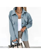 Jhonalie - Women's Button-Front Longline Blazer with Patch Pockets