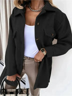 Jhonalie - Women's Button-Front Longline Blazer with Patch Pockets