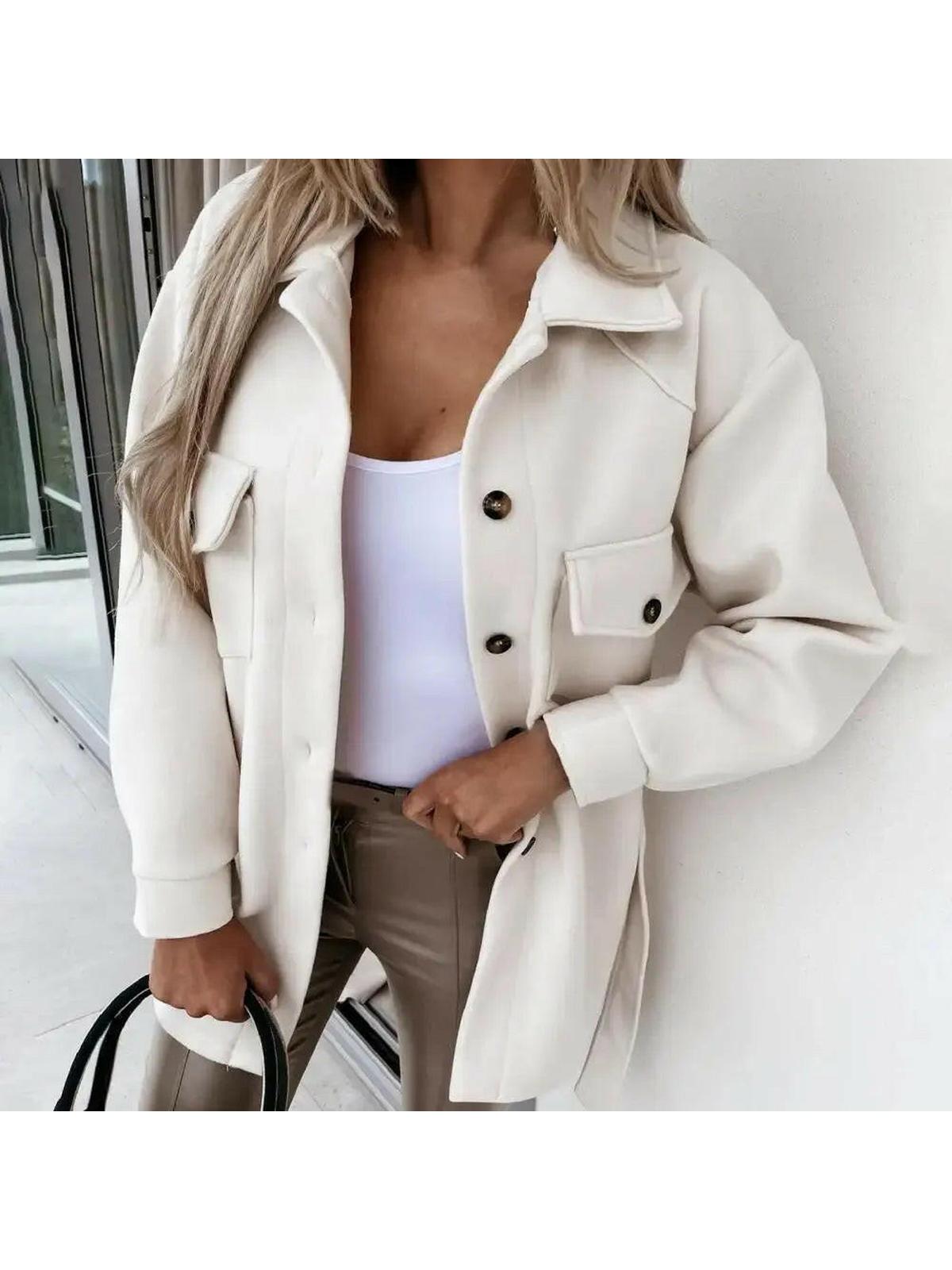 Jhonalie - Women's Button-Front Longline Blazer with Patch Pockets