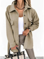 Jhonalie - Women's Button-Front Longline Blazer with Patch Pockets
