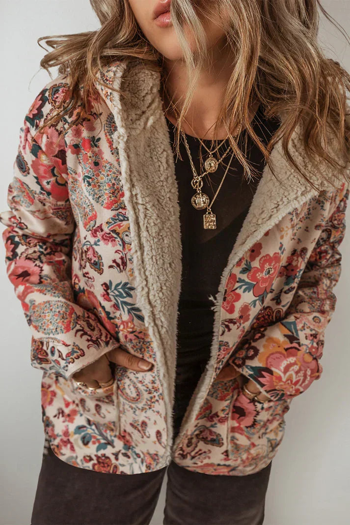 Jhonna - Women's Patterned Blazer with Sherpa-Lined Interior