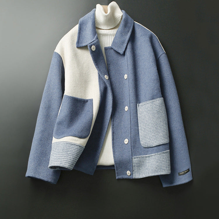 Juliette - Women's Color-Block Button-Front Jacket with Plaid Pockets