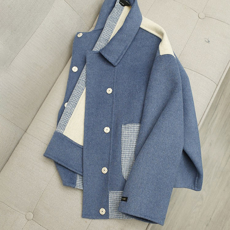 Juliette - Women's Color-Block Button-Front Jacket with Plaid Pockets