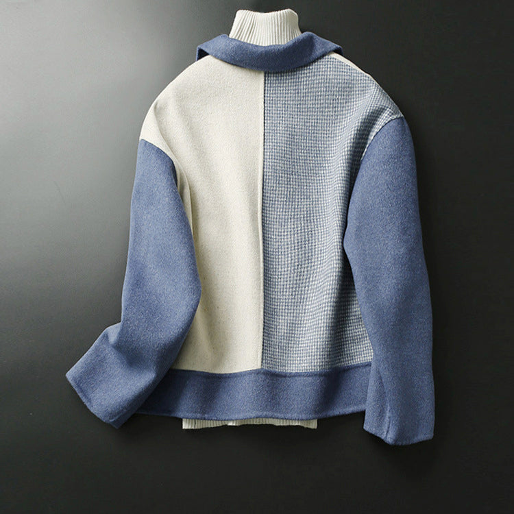 Juliette - Women's Color-Block Button-Front Jacket with Plaid Pockets