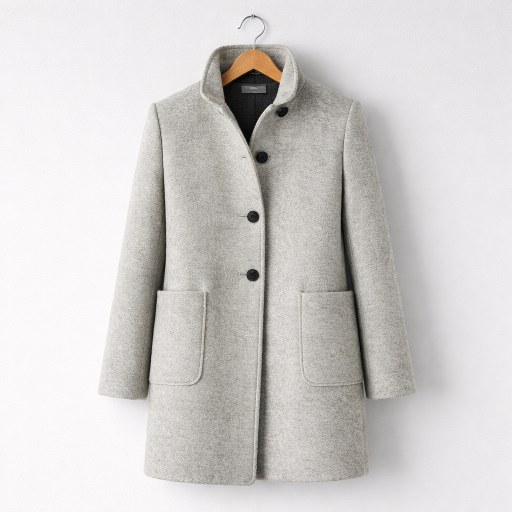 Juniper - Women's Wool Coat with Notch Collar and Button Closure