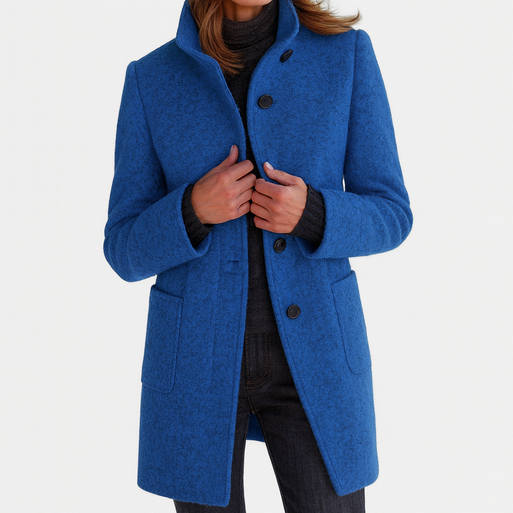 Juniper - Women's Wool Coat with Notch Collar and Button Closure