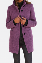 Juniper - Women's Wool Coat with Notch Collar and Button Closure