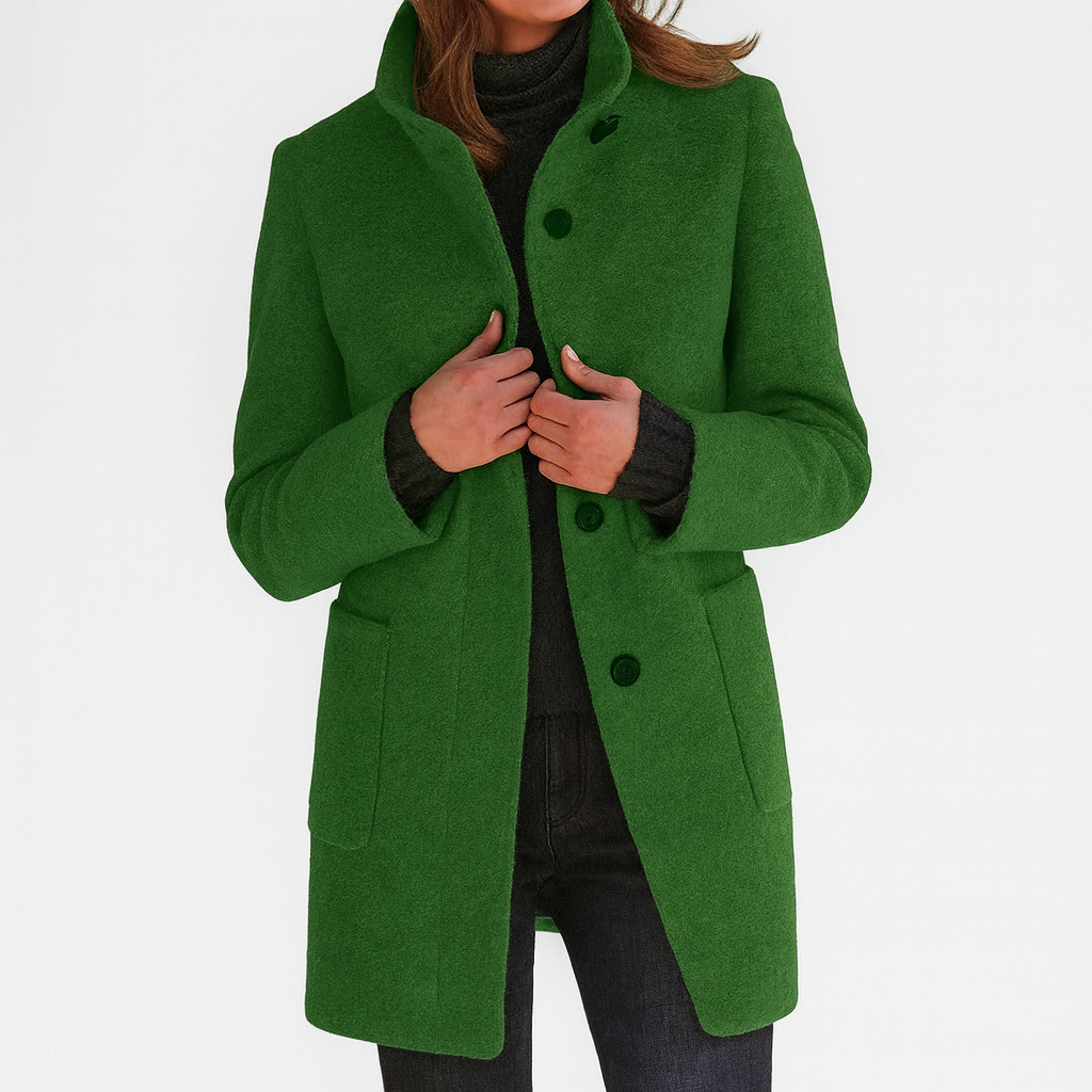 Juniper - Women's Wool Coat with Notch Collar and Button Closure