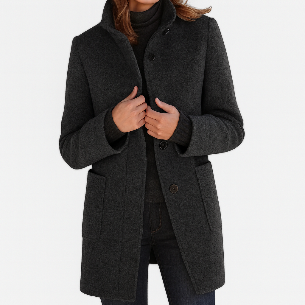 Juniper - Women's Wool Coat with Notch Collar and Button Closure