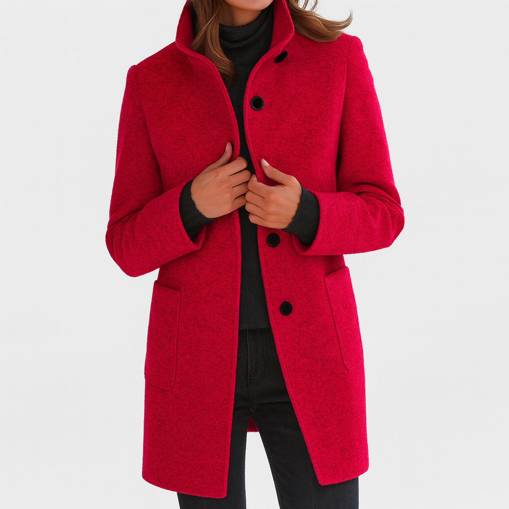 Juniper - Women's Wool Coat with Notch Collar and Button Closure