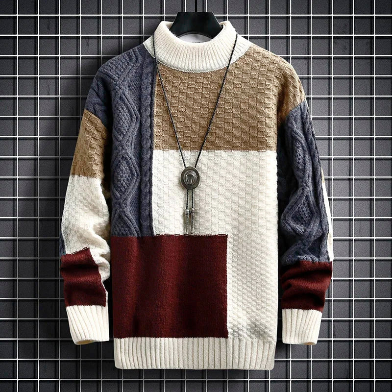Kael - Men's Colorblock Mock Neck Sweater with Textured Panels