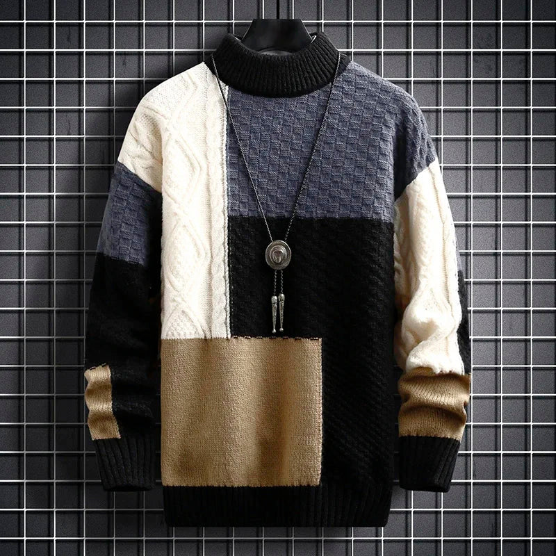Kael - Men's Colorblock Mock Neck Sweater with Textured Panels