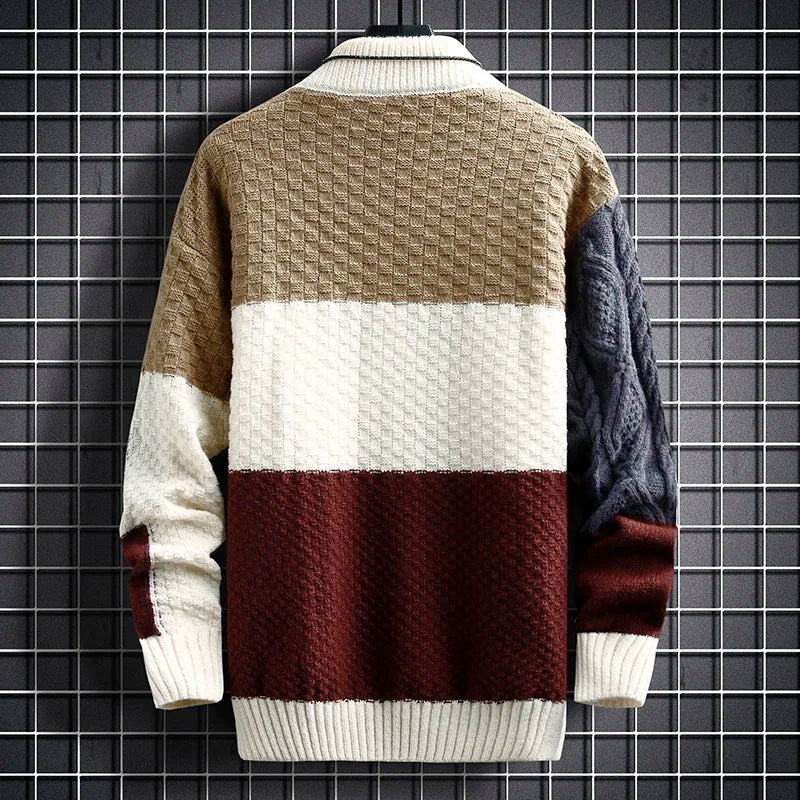 Kael - Men's Colorblock Mock Neck Sweater with Textured Panels