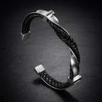 Kellan - Men's Twisted Leather Cuff Bracelet with Polished Steel