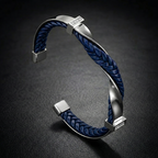 Kellan - Men's Twisted Leather Cuff Bracelet with Polished Steel