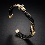 Kellan - Men's Twisted Leather Cuff Bracelet with Polished Steel