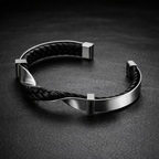 Kellan - Men's Twisted Leather Cuff Bracelet with Polished Steel