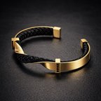 Kellan - Men's Twisted Leather Cuff Bracelet with Polished Steel