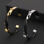 Kellan - Men's Twisted Leather Cuff Bracelet with Polished Steel