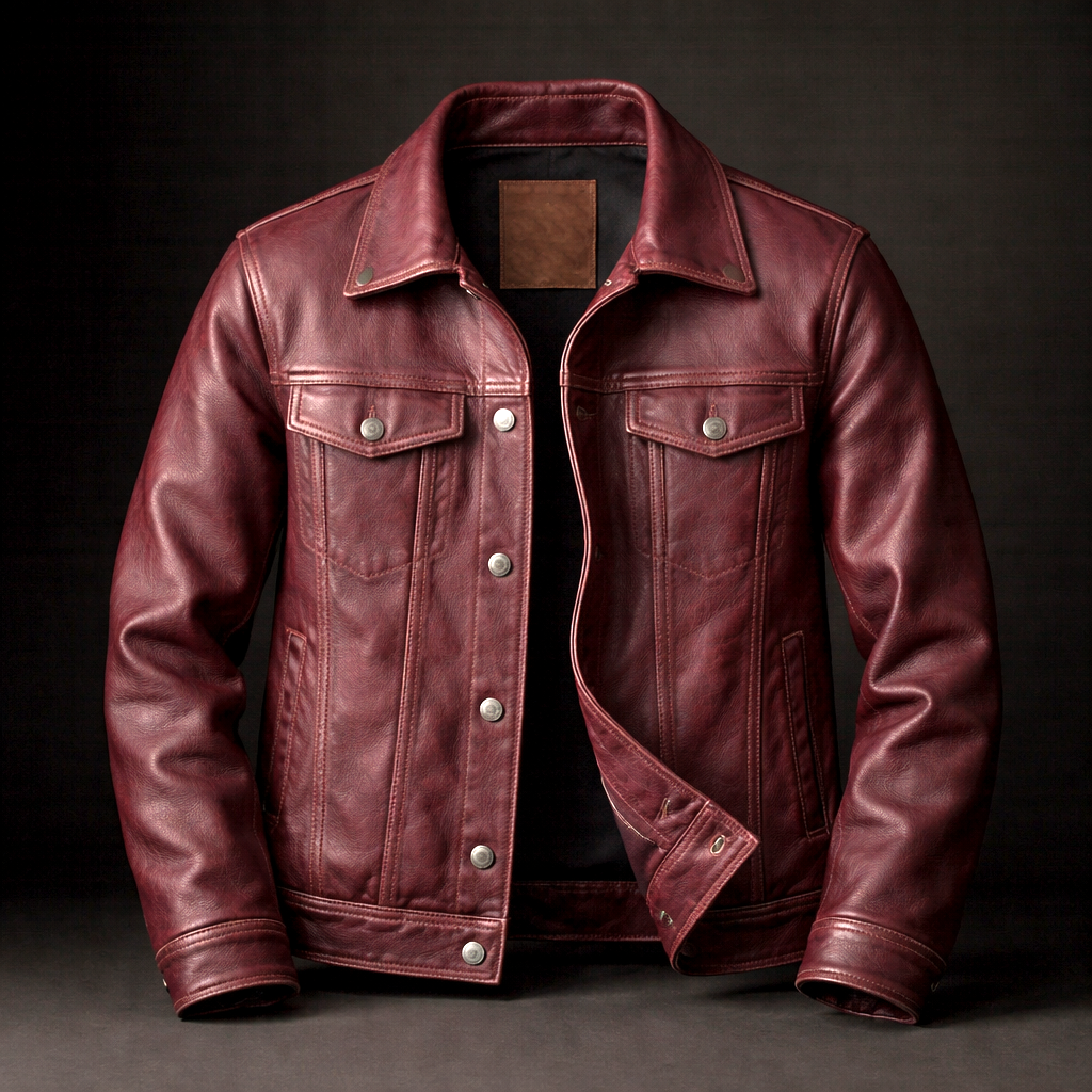 Kieran - Men's Leather Jacket with Snap-Button Front