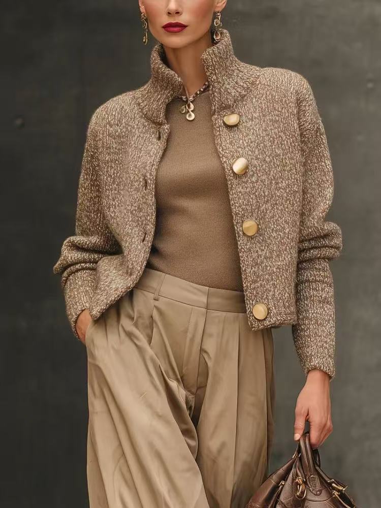 Kylee - Women's Pearl-Button Knit Cardigan with Textured Weave